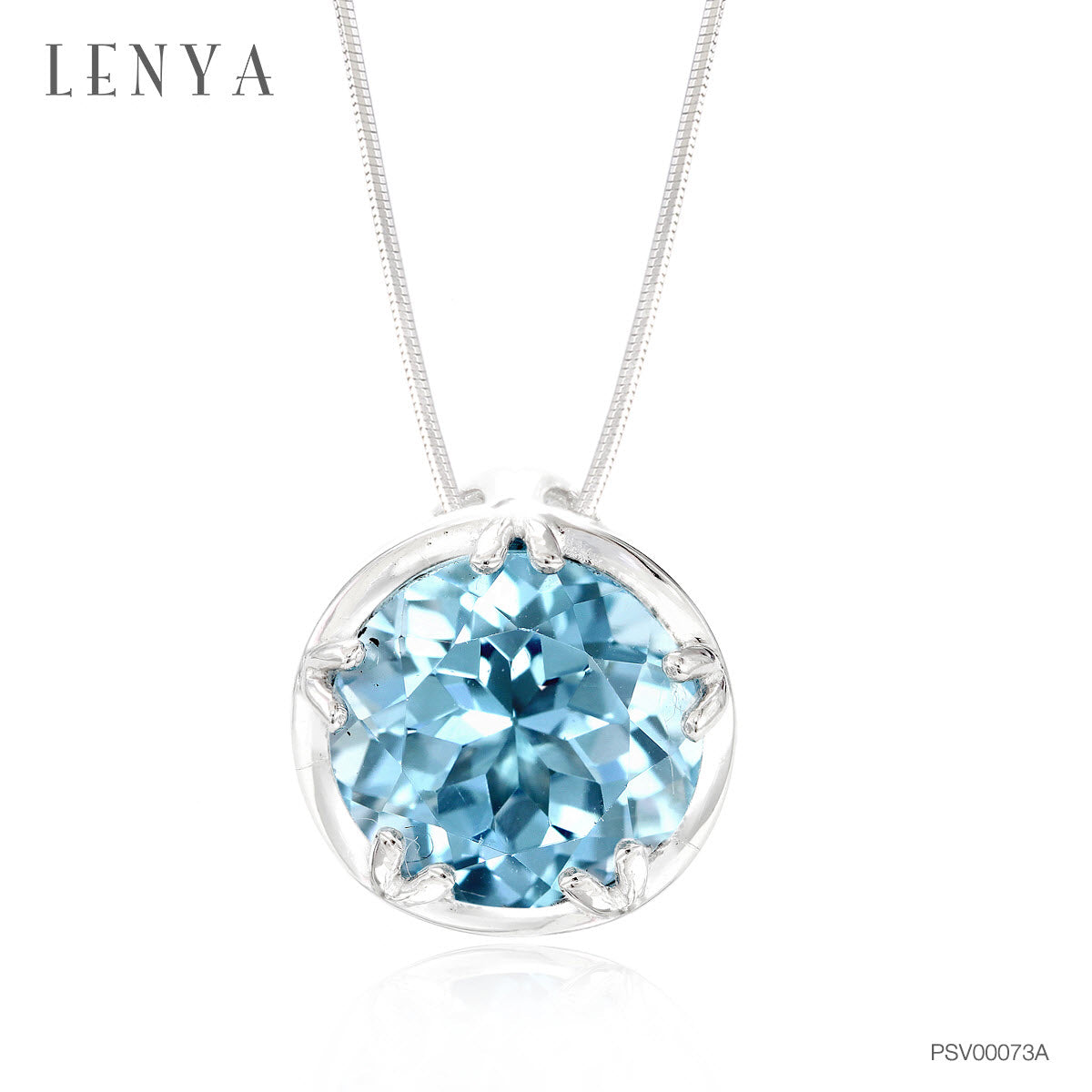 LENYA จี้ พลอยบลูโทแพซ เสริมความมั่นใจ ชัดเจน ปัญญา ขนาด 10 มิล  ตัวเรือนเงินแท้ 925 ชุบทองคำขาว