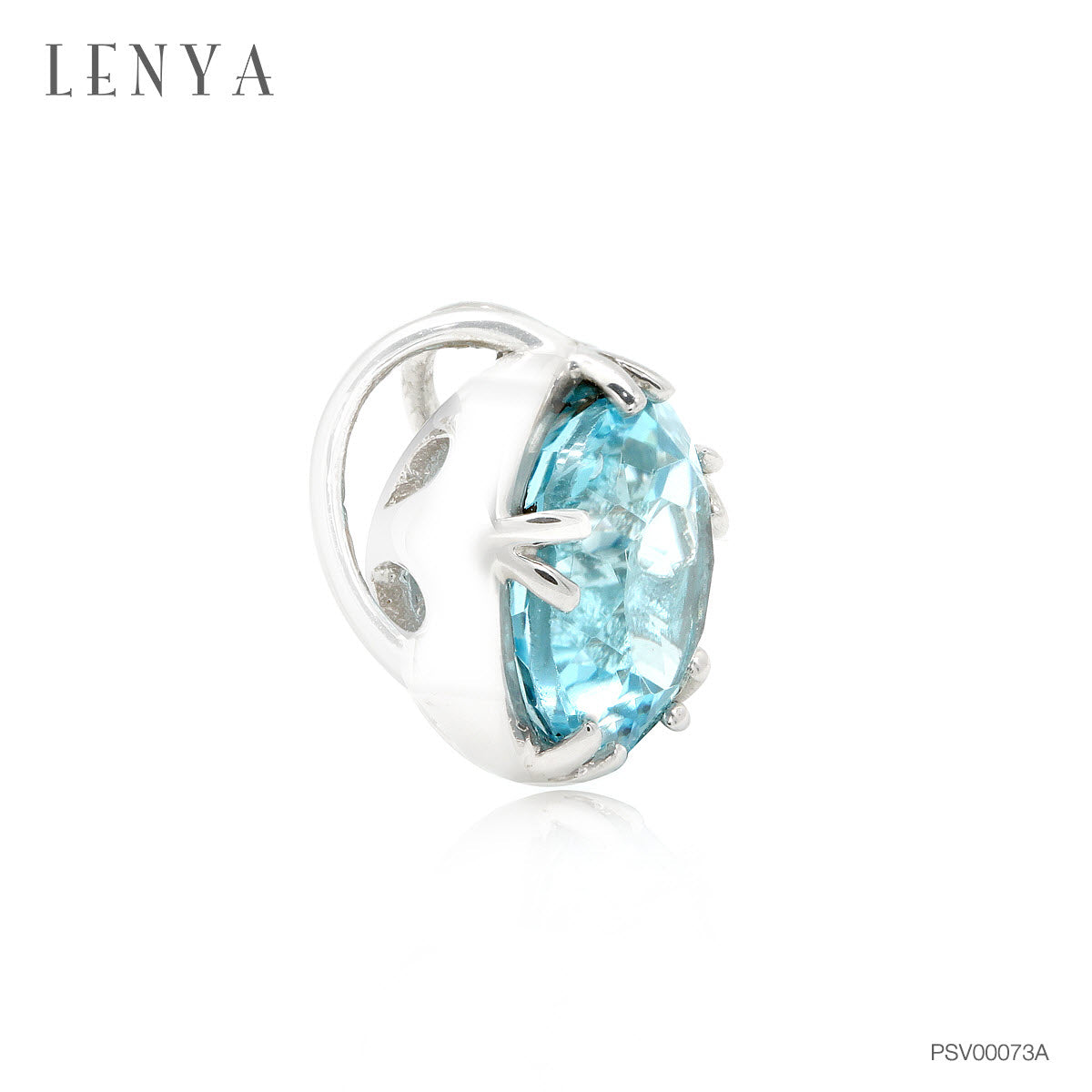 LENYA จี้ พลอยบลูโทแพซ เสริมความมั่นใจ ชัดเจน ปัญญา ขนาด 10 มิล  ตัวเรือนเงินแท้ 925 ชุบทองคำขาว