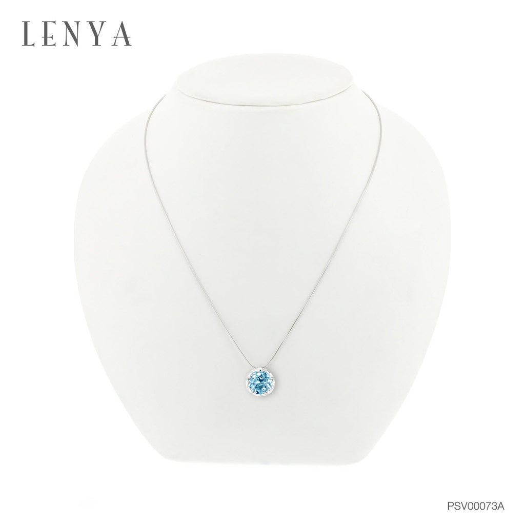 LENYA จี้ พลอยบลูโทแพซ เสริมความมั่นใจ ชัดเจน ปัญญา ขนาด 10 มิล  ตัวเรือนเงินแท้ 925 ชุบทองคำขาว