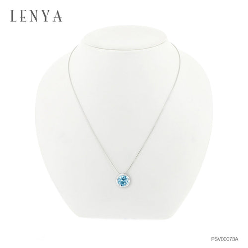 LENYA จี้ พลอยบลูโทแพซ เสริมความมั่นใจ ชัดเจน ปัญญา ขนาด 10 มิล  ตัวเรือนเงินแท้ 925 ชุบทองคำขาว