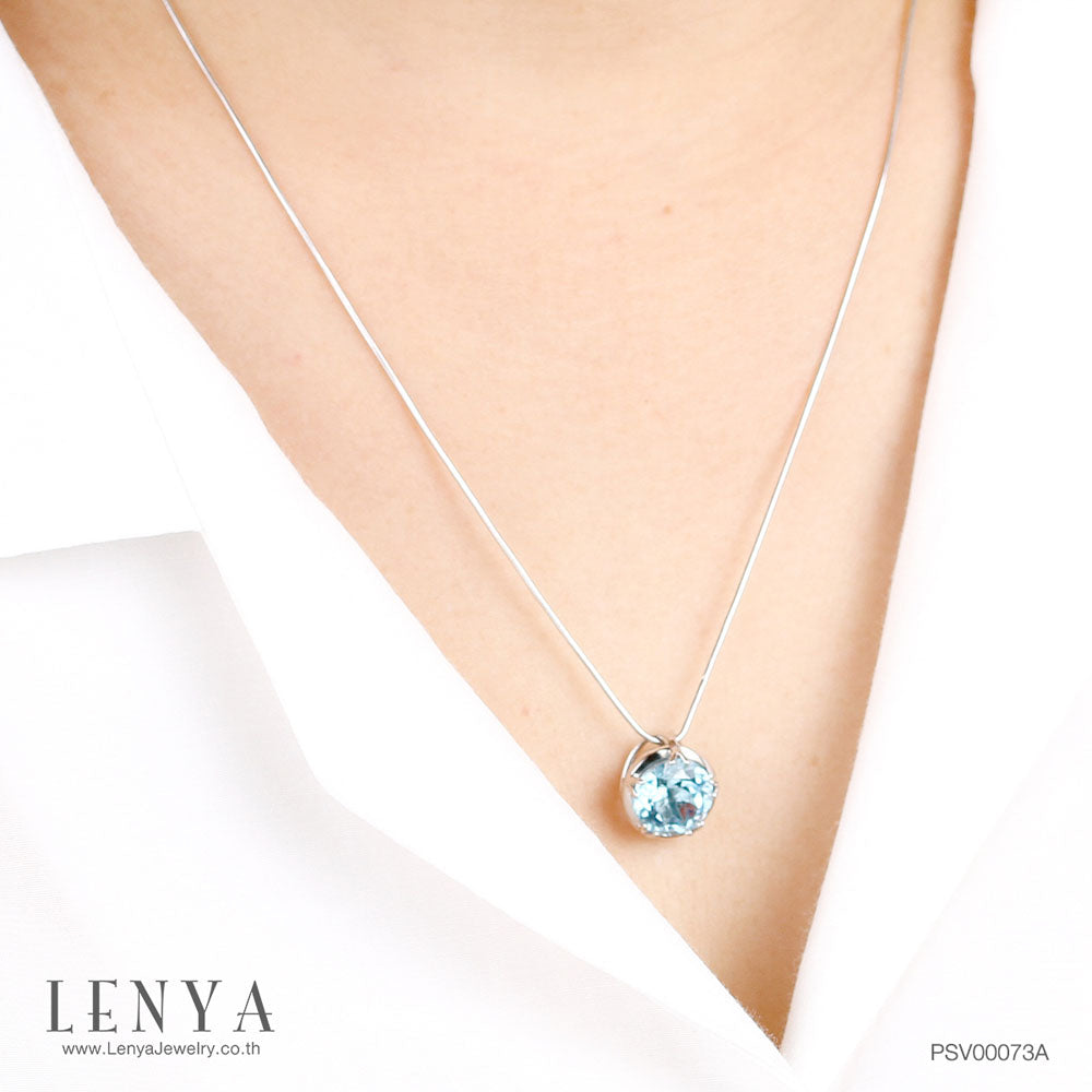 LENYA จี้ พลอยบลูโทแพซ เสริมความมั่นใจ ชัดเจน ปัญญา ขนาด 10 มิล  ตัวเรือนเงินแท้ 925 ชุบทองคำขาว