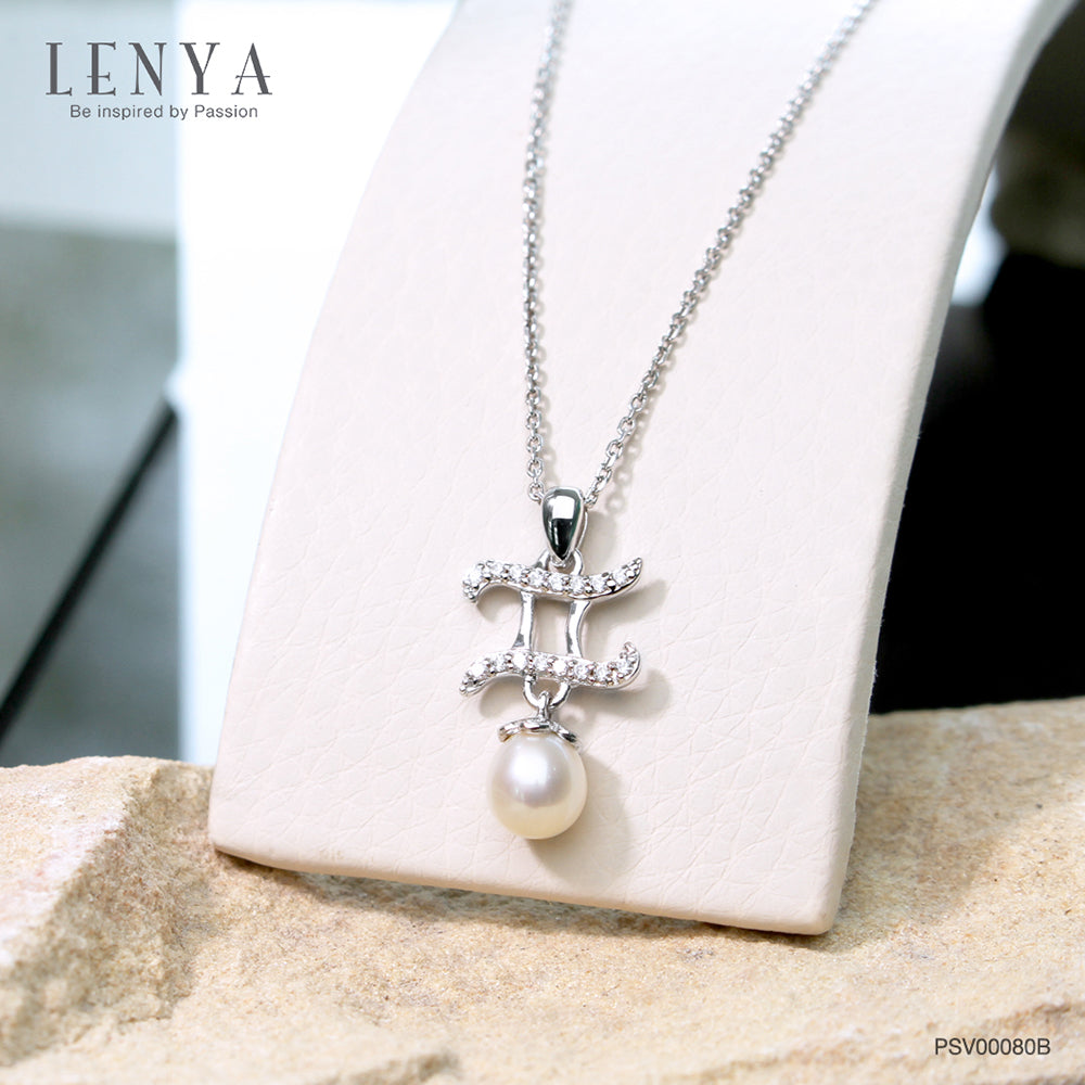 LENYA จี้Zodiacไข่มุก ประจำราศีเมถุน ตัวแทนของความอ่อนหวานนำพาความรัก ตัวเรือนเงินแท้925 ชุบทองคำขาว