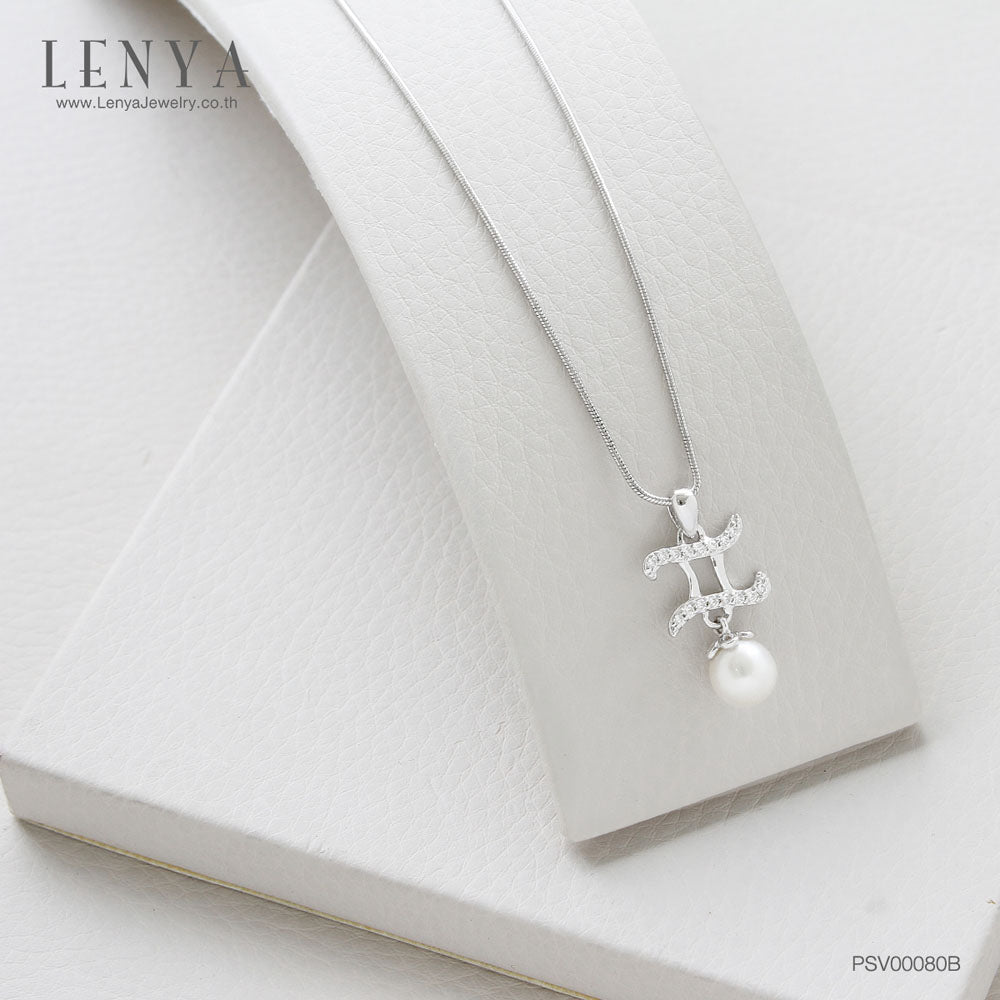 LENYA จี้Zodiacไข่มุก ประจำราศีเมถุน ตัวแทนของความอ่อนหวานนำพาความรัก ตัวเรือนเงินแท้925 ชุบทองคำขาว