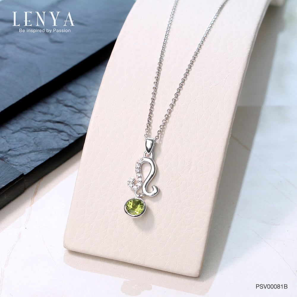 LENYA จี้ Zodiac พลอยเพอริดอท ราศีสิงห์เสริมโชคลาภ ความรักชีวิตมั่นคง ตัวเรือนเงิน925 ชุบทองคำขาว