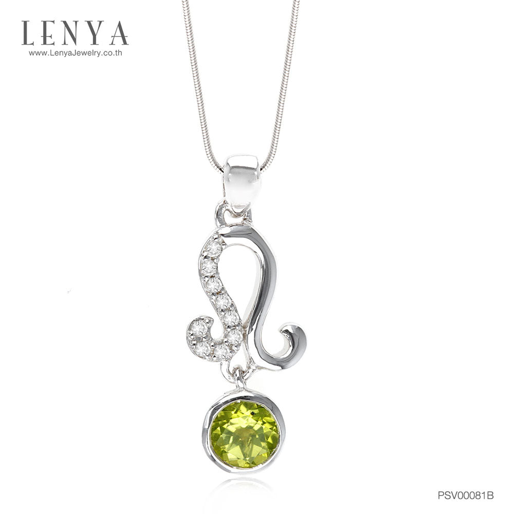 LENYA จี้ Zodiac พลอยเพอริดอท ราศีสิงห์เสริมโชคลาภ ความรักชีวิตมั่นคง ตัวเรือนเงิน925 ชุบทองคำขาว