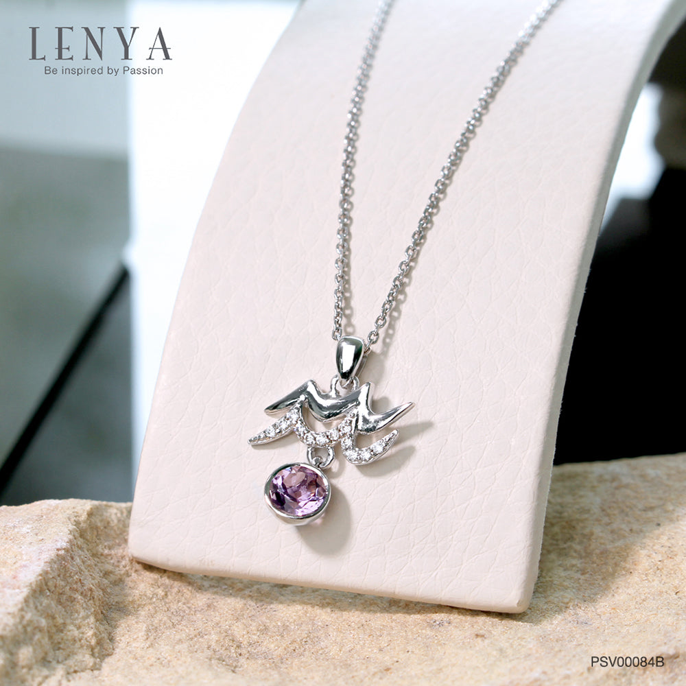 LENYA จี้ Zodiac พลอยอเมทิสต์ ราศีกุมภ์ เสริมความสงบ มีสติ มั่งคั่ง ตัวเรือนเงินแท้925 ชุบทองคำขาว