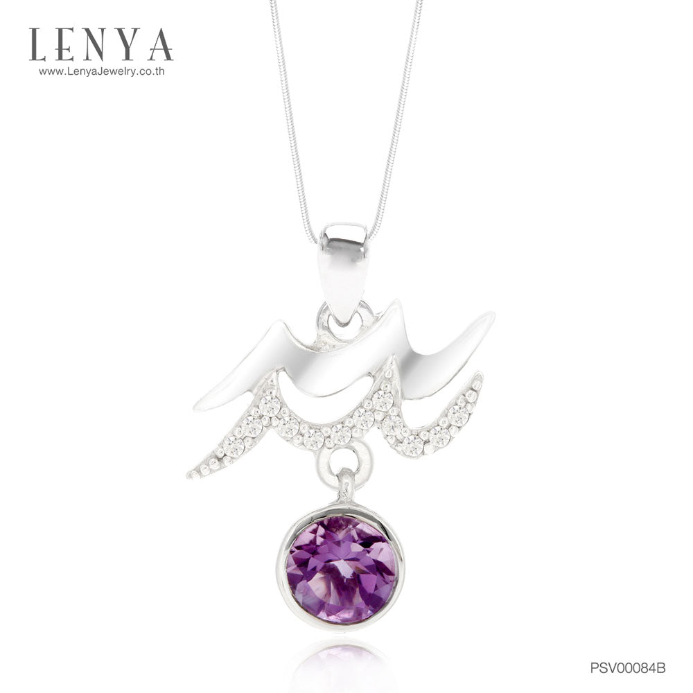 LENYA จี้ Zodiac พลอยอเมทิสต์ ราศีกุมภ์ เสริมความสงบ มีสติ มั่งคั่ง ตัวเรือนเงินแท้925 ชุบทองคำขาว