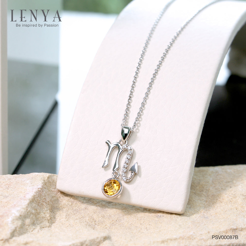 LENYA จี้ Zodiac พลอยซิทริน ราศีพิจิก ช่วยเรียกทรัพย์ สดใส พลังบวก ตัวเรือนเงินแท้925 ชุบทองคำขาว