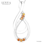 LENYA จี้เงินแท้ 925 ชุบทองขาว ประดับแซฟไฟร์สีเหลือง(Yellow Sapphire) แซฟไฟร์สีส้ม(Orange Sapphire) มีตัดลาย Texture ที่ตัวเรือน สวยไม่เหมือนใคร