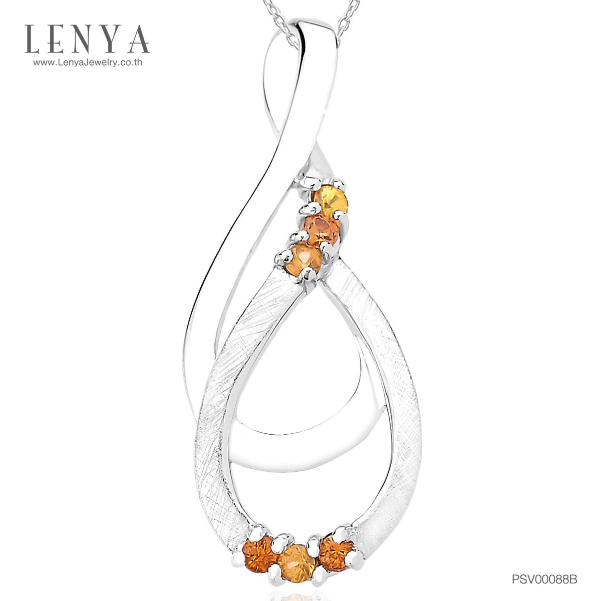LENYA จี้เงินแท้ 925 ชุบทองขาว ประดับแซฟไฟร์สีเหลือง(Yellow Sapphire) แซฟไฟร์สีส้ม(Orange Sapphire) มีตัดลาย Texture ที่ตัวเรือน สวยไม่เหมือนใคร