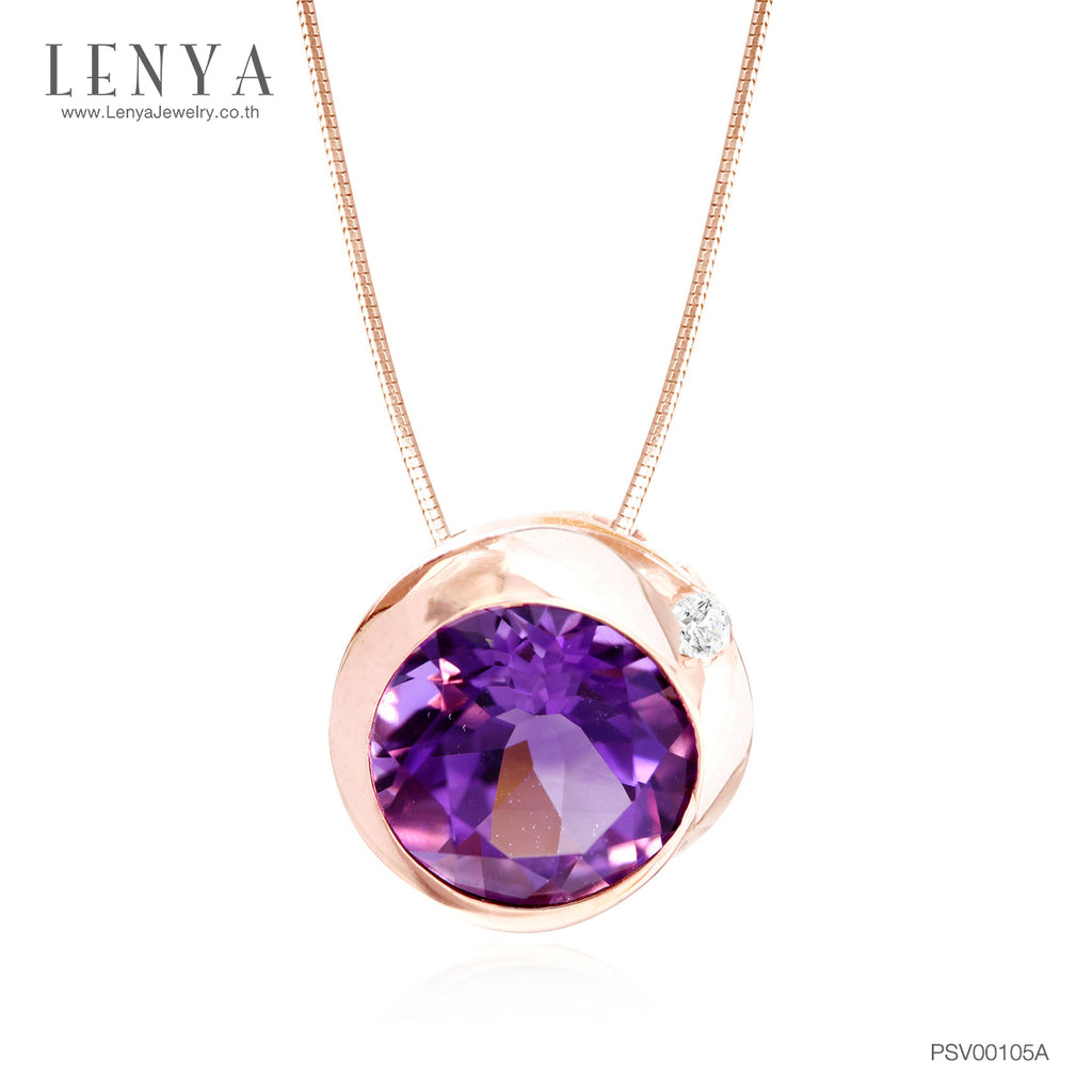 LENYA จี้อเมทีสต์ (Amethyst) สีม่วง ตัวเรือนเงินแท้ชุบสีพิ้งค์โกลด์ เหมาะกับสาว working woman