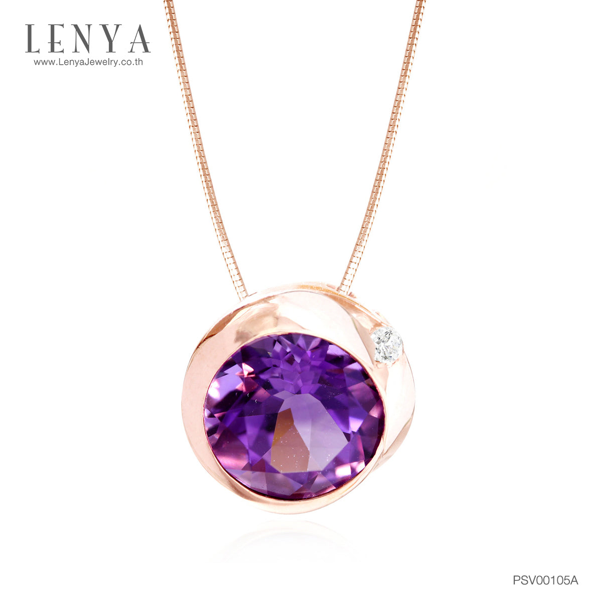 LENYA จี้อเมทีสต์ (Amethyst) สีม่วง ตัวเรือนเงินแท้ชุบสีพิ้งค์โกลด์ เหมาะกับสาว working woman