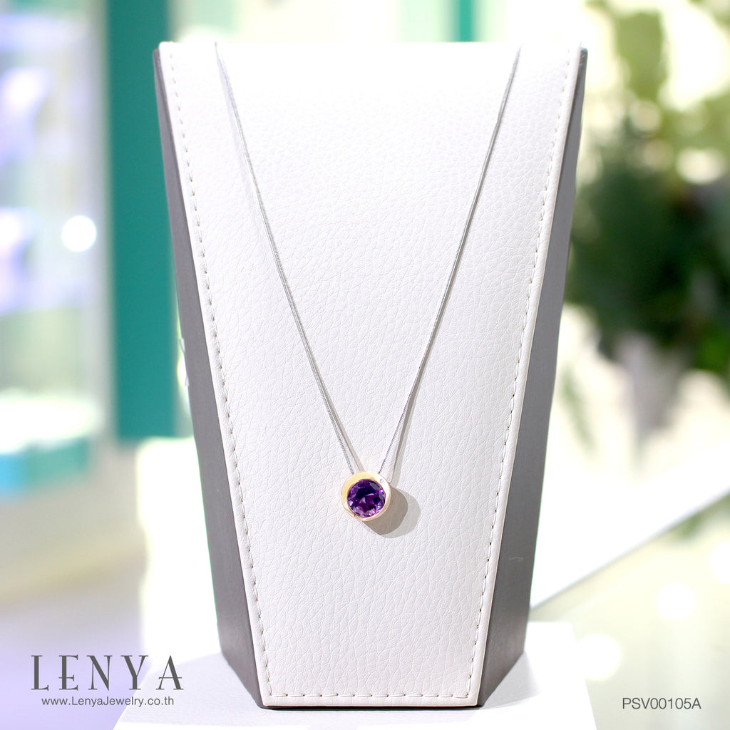 LENYA จี้อเมทีสต์ (Amethyst) สีม่วง ตัวเรือนเงินแท้ชุบสีพิ้งค์โกลด์ เหมาะกับสาว working woman