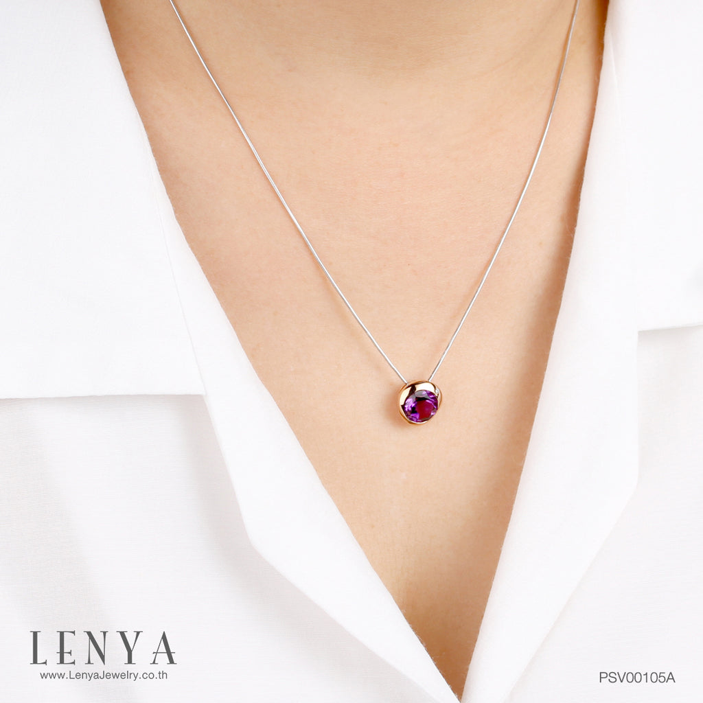 LENYA จี้อเมทีสต์ (Amethyst) สีม่วง ตัวเรือนเงินแท้ชุบสีพิ้งค์โกลด์ เหมาะกับสาว working woman