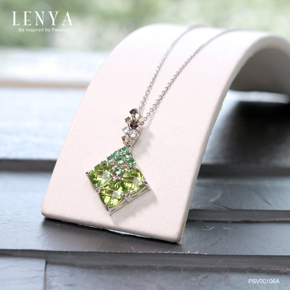 LENYA จี้พลอยเพอริดอท เสริมโชคลาภ ความรัก ชีวิตมั่นคง ขนาด 6 มิล ตัวเรือนเงินแท้925 ชุบทองคำขาว