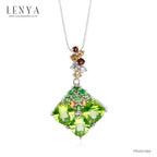 LENYA จี้พลอยเพอริดอท เสริมโชคลาภ ความรัก ชีวิตมั่นคง ขนาด 6 มิล ตัวเรือนเงินแท้925 ชุบทองคำขาว