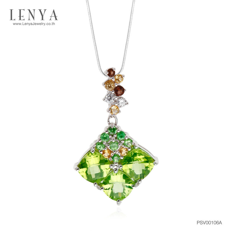 LENYA จี้พลอยเพอริดอท เสริมโชคลาภ ความรัก ชีวิตมั่นคง ขนาด 6 มิล ตัวเรือนเงินแท้925 ชุบทองคำขาว