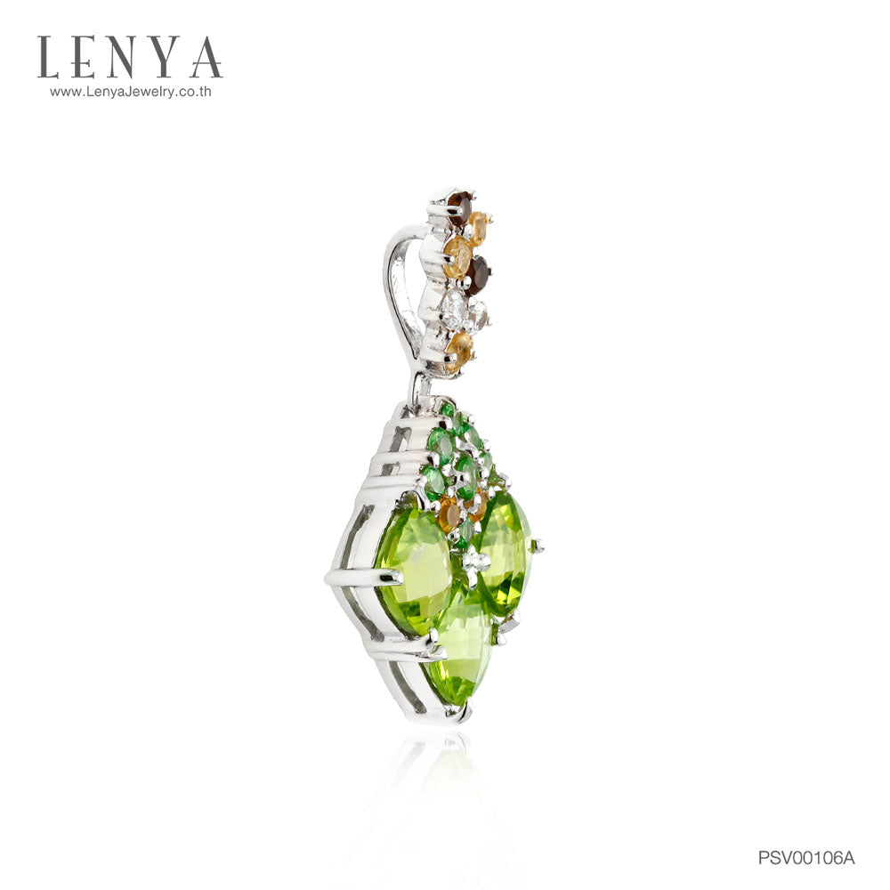 LENYA จี้พลอยเพอริดอท เสริมโชคลาภ ความรัก ชีวิตมั่นคง ขนาด 6 มิล ตัวเรือนเงินแท้925 ชุบทองคำขาว