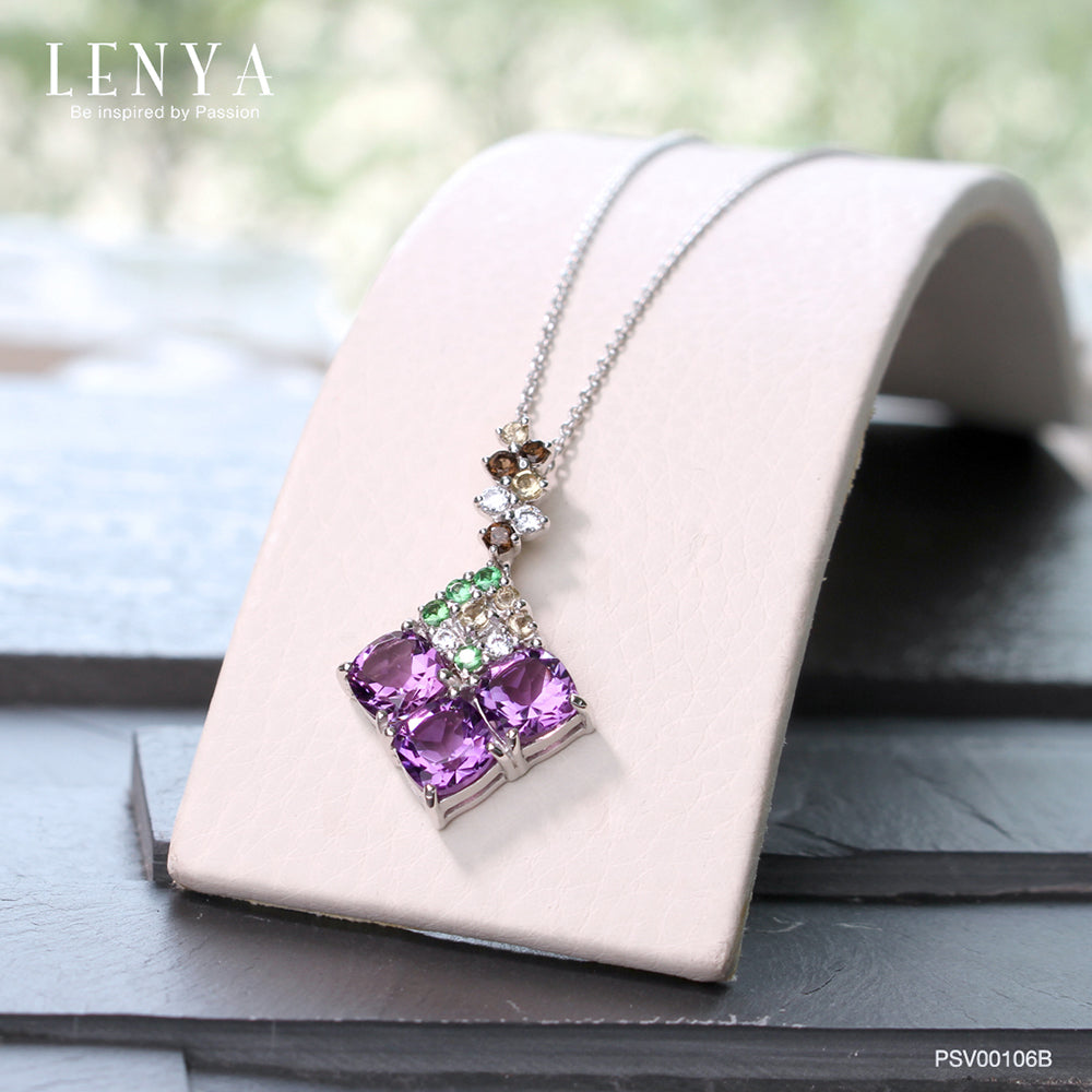 LENYA จี้พลอยอเมทิสต์ เสริมความสงบใจ มีสติ มั่งคั่ง ขนาด 6 มิล ตัวเรือนเงินแท้925 ชุบทองคำขาว