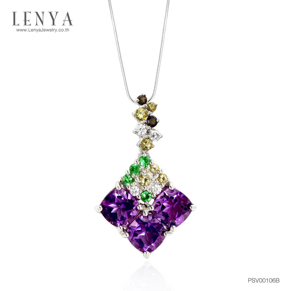 LENYA จี้พลอยอเมทิสต์ เสริมความสงบใจ มีสติ มั่งคั่ง ขนาด 6 มิล ตัวเรือนเงินแท้925 ชุบทองคำขาว