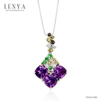 LENYA จี้พลอยอเมทิสต์ เสริมความสงบใจ มีสติ มั่งคั่ง ขนาด 6 มิล ตัวเรือนเงินแท้925 ชุบทองคำขาว