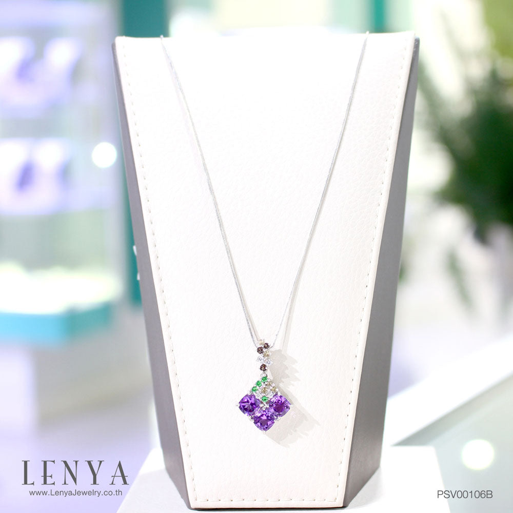 LENYA จี้พลอยอเมทิสต์ เสริมความสงบใจ มีสติ มั่งคั่ง ขนาด 6 มิล ตัวเรือนเงินแท้925 ชุบทองคำขาว