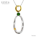 LENYA จี้ดีไซน์น่ารัก ประดับพลอยโครมไดออฟไซด์ (Chrome Diopside) และออเร้นจ์ แซฟไฟร์ (Orange Sapphire) ตัวเรือนเงินแท้ชุบสีแบบทูโทน ชุบทองคำขาวและทองคำแท้