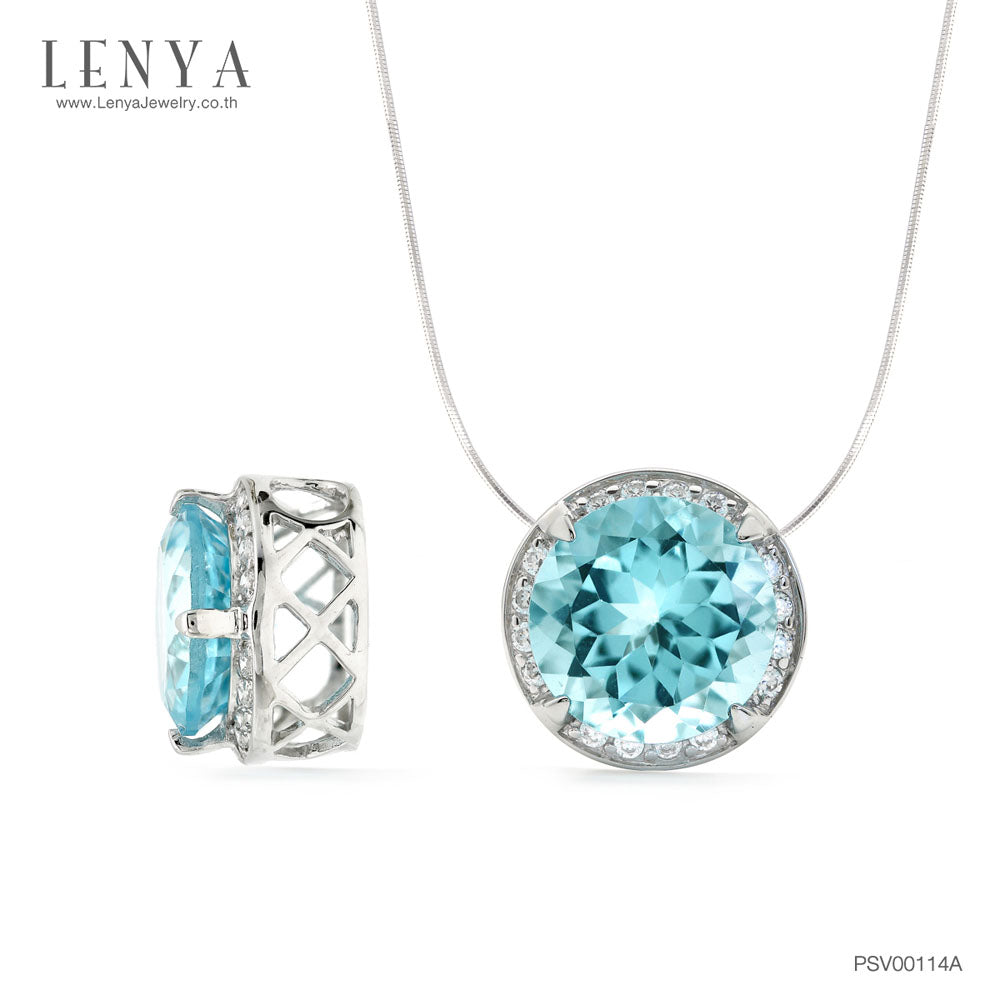 LENYA จี้เงินแท้ 925 ชุบโรเดี่ยม ดีไซน์ตัวจี้แบบมงกุฏราชินี ประดับด้านบนด้วยอัญมณี Blue Topaz และ ล้อมด้วยเพชร CZ หรูหรา งดงาม เลอค่า ให้ความรู้สึกสง่างามดุจนางพญา
