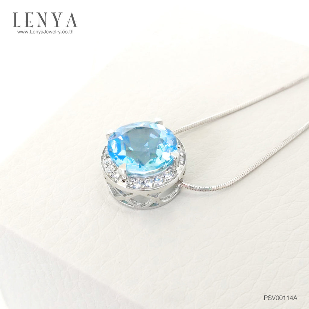 LENYA จี้เงินแท้ 925 ชุบโรเดี่ยม ดีไซน์ตัวจี้แบบมงกุฏราชินี ประดับด้านบนด้วยอัญมณี Blue Topaz และ ล้อมด้วยเพชร CZ หรูหรา งดงาม เลอค่า ให้ความรู้สึกสง่างามดุจนางพญา