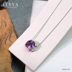 LENYA จี้ อเมทีสต์ (Amethyst) สีม่วง ตัวเรือนเงินแท้ 925 ชุบทองพิ้งโกลด์ ล้อมเม็ดเล็กๆสีขาวด้วย คิวบิกเซอร์โคเนีย (Cubic Zirconia)