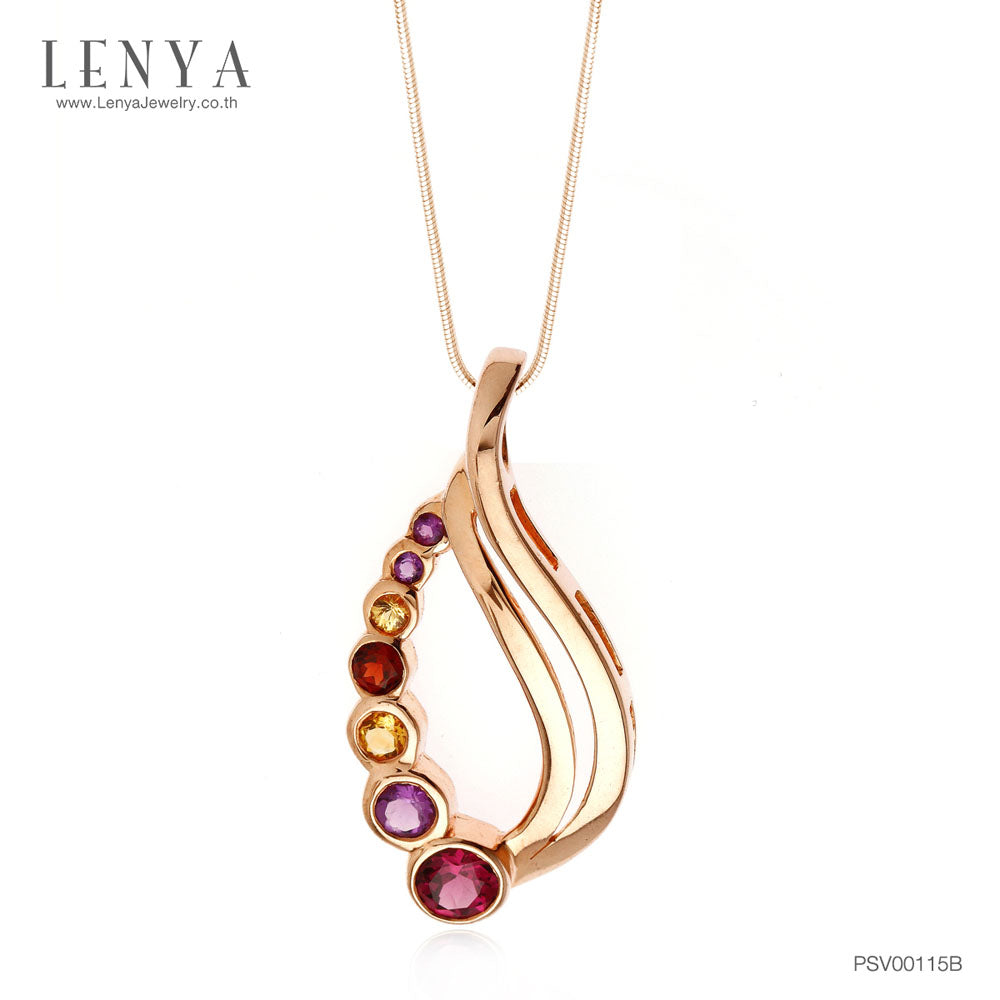 LENYA จี้เงินแท้ ประดับด้วยพลอย อเมทิสต์, ซิทริน, โกเมน, โรโดไลท์ และ Yellow Sapphire