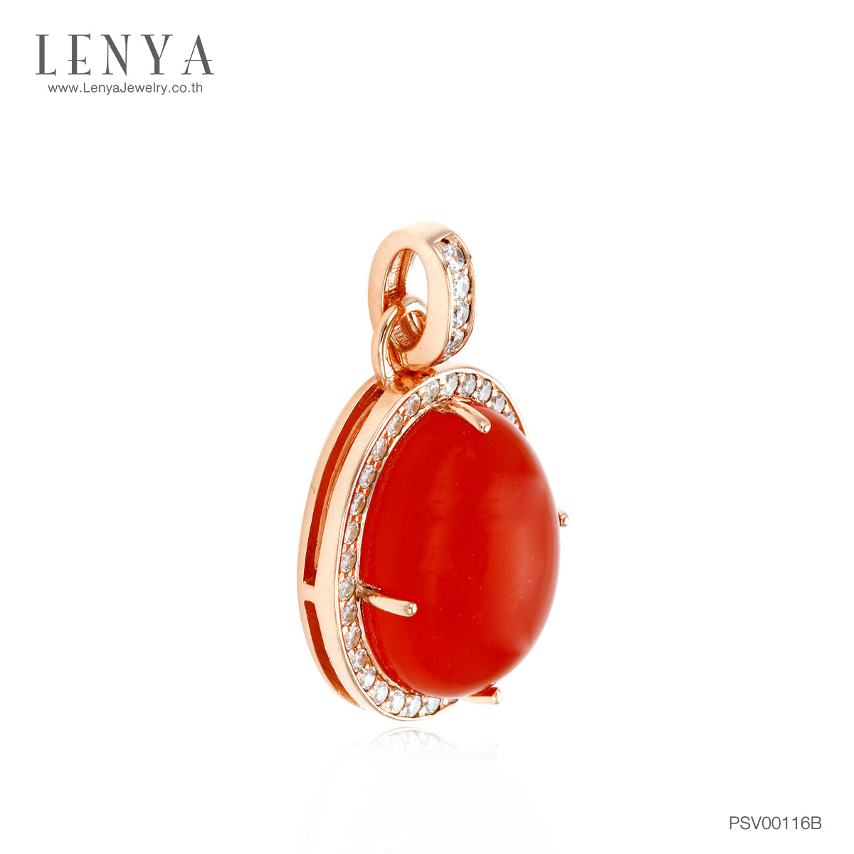 LENYA จี้ประดับคาร์เนเลี่ยน(Carnelian) ล้อมด้วยเพชร DiamondLike ตัวเรือนเงินแท้ชุบสีพิงค์โกลด์(Pink Gold)