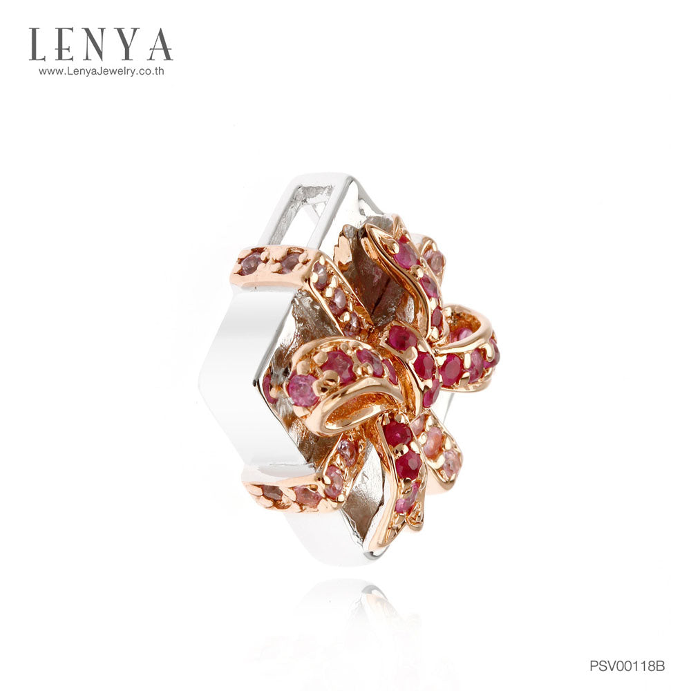 LENYA จี้ของขวัญ เงินแท้ 925 ประดับพลอยชมพู (Pink Sapphire) ทับทิม( Ruby) ชุบทองขาว สุดน่ารัก ในวันที่สดใส