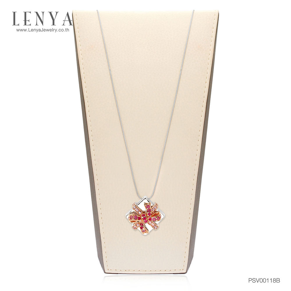 LENYA จี้ของขวัญ เงินแท้ 925 ประดับพลอยชมพู (Pink Sapphire) ทับทิม( Ruby) ชุบทองขาว สุดน่ารัก ในวันที่สดใส