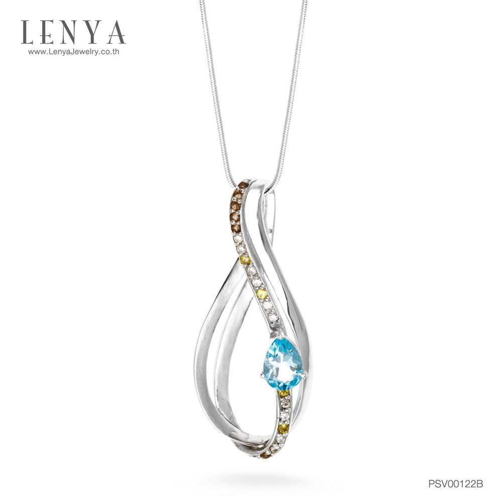 LENYA จี้ตัวเรือนเงินแท้ 925 ชุบทองขาว ประดับด้วย บลูโทแพซ(Blue Topaz) สโมคกี้ควอตซ์(Smoky Quartz) แซฟไฟร์สีเหลือง(Yellow Sapphire) และ คิวบิกเซอร์โคเนีย (Cubic Zirconia)