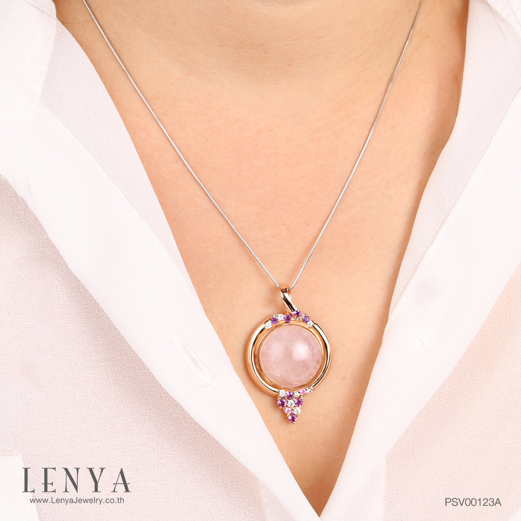 LENYA จี้ประดับโรสควอร์ทซ์ (Rose Quartz) สีชมพู เสริมเสน่ห์เรื่องความรัก สร้างมิตรภาพหนุนนำควมร่ำรวย ตัวเรือนเงินแท้ชุบสีพิ้งค์โกลด์ (Pink Gold)