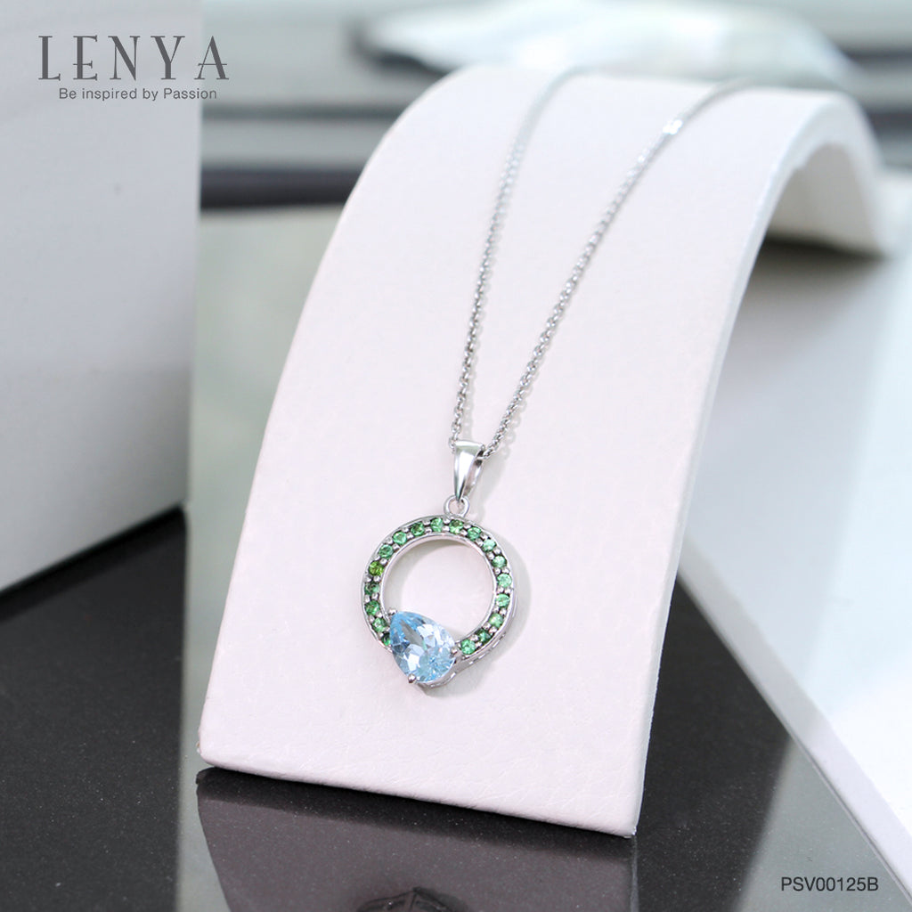 LENYA จี้เงินแท้ ประดับด้วยพลอยบลูโทแพซ (Blue Topaz) และ ซาโวไลท์