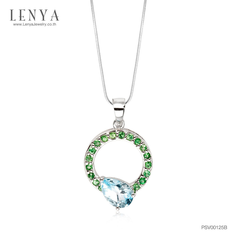 LENYA จี้เงินแท้ ประดับด้วยพลอยบลูโทแพซ (Blue Topaz) และ ซาโวไลท์