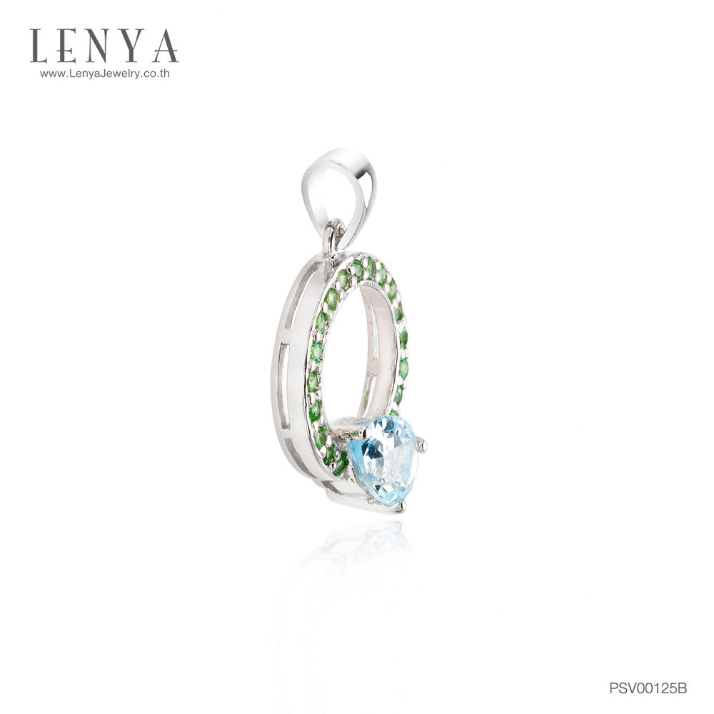 LENYA จี้เงินแท้ ประดับด้วยพลอยบลูโทแพซ (Blue Topaz) และ ซาโวไลท์