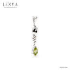 LENYA จี้ LenYa ดีไซน์ก้างปลา ประดับพลอยเพอริดอท ทรงหยดน้ำ เม็ดเดี่ยวห้อยที่หางปลา ฝังพลอยสโมคกี้ควอทซ์ (Smoky Quartz)ที่ตาปลา ตัวเรือนเงินแท้ชุบทองคำขาว