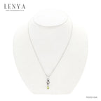 LENYA จี้ LenYa ดีไซน์ก้างปลา ประดับพลอยเพอริดอท ทรงหยดน้ำ เม็ดเดี่ยวห้อยที่หางปลา ฝังพลอยสโมคกี้ควอทซ์ (Smoky Quartz)ที่ตาปลา ตัวเรือนเงินแท้ชุบทองคำขาว
