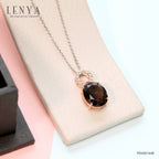 LENYA จี้พลอยสโมคกี้คอวร์ซ (Smoky Quartz) สีน้ำตาล ประดับด้วยทับทิมสีชมพู(Ruby) และ ไวโทพาส (White Topaz) ตัวเรือนเงินแท้ 925 ชุบพิ้งค์โกลด์