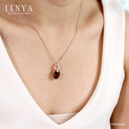 LENYA จี้พลอยสโมคกี้คอวร์ซ (Smoky Quartz) สีน้ำตาล ประดับด้วยทับทิมสีชมพู(Ruby) และ ไวโทพาส (White Topaz) ตัวเรือนเงินแท้ 925 ชุบพิ้งค์โกลด์