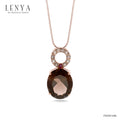 LENYA จี้พลอยสโมคกี้คอวร์ซ (Smoky Quartz) สีน้ำตาล ประดับด้วยทับทิมสีชมพู(Ruby) และ ไวโทพาส (White Topaz) ตัวเรือนเงินแท้ 925 ชุบพิ้งค์โกลด์