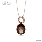 LENYA จี้พลอยสโมคกี้คอวร์ซ (Smoky Quartz) สีน้ำตาล ประดับด้วยทับทิมสีชมพู(Ruby) และ ไวโทพาส (White Topaz) ตัวเรือนเงินแท้ 925 ชุบพิ้งค์โกลด์
