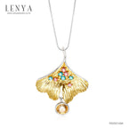 LENYA จี้รูปใบแปะก๊วย ตัวเรือนเงินแท้ชุบทองคำ ประดับด้วย SWAROVSKI ZIRCONIA สีเขียวมิ้นท์ ชมพูแฟนซี และสีอำพัน สีสันสดใส เป็นมงคลกับผู้สวมใส่