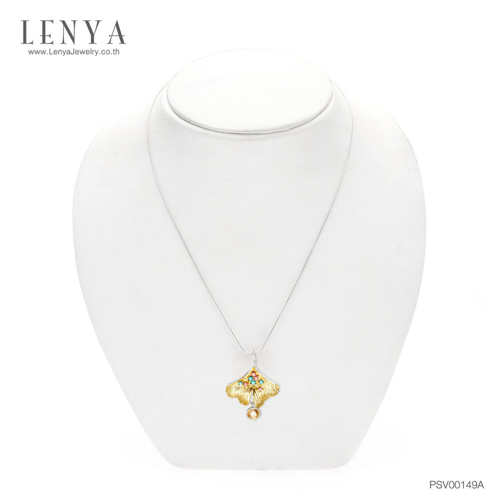 LENYA จี้รูปใบแปะก๊วย ตัวเรือนเงินแท้ชุบทองคำ ประดับด้วย SWAROVSKI ZIRCONIA สีเขียวมิ้นท์ ชมพูแฟนซี และสีอำพัน สีสันสดใส เป็นมงคลกับผู้สวมใส่