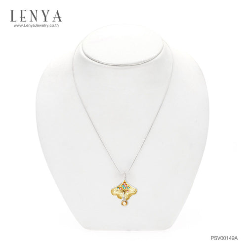 LENYA จี้รูปใบแปะก๊วย ตัวเรือนเงินแท้ชุบทองคำ ประดับด้วย SWAROVSKI ZIRCONIA สีเขียวมิ้นท์ ชมพูแฟนซี และสีอำพัน สีสันสดใส เป็นมงคลกับผู้สวมใส่