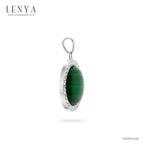 LENYA จี้มาลาไคท์(Malachite) ล้อมด้วย คิวบิกเซอร์โคเนีย (Cubic Zirconia) เม็ดเล็กสีขาว ตัวเรือนเงินแท้ 925 ชุบทองขาว