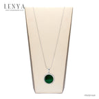 LENYA จี้มาลาไคท์(Malachite) ล้อมด้วย คิวบิกเซอร์โคเนีย (Cubic Zirconia) เม็ดเล็กสีขาว ตัวเรือนเงินแท้ 925 ชุบทองขาว